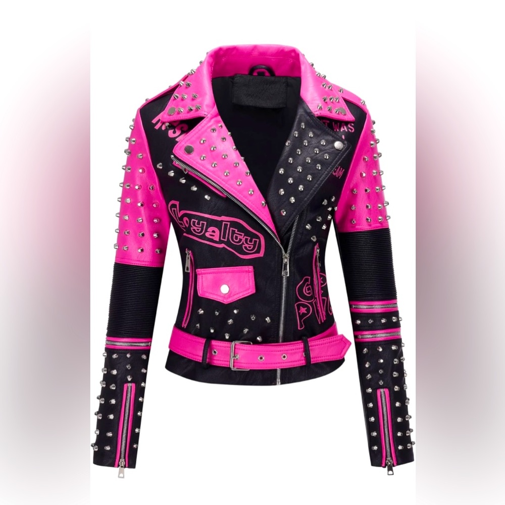 RISISSIDA Women Faux Leather Jacket Studded Rivet don’t miss out worth 160